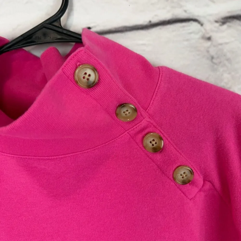 J.Crew‎ Pink Mock Neck Sweater Button Shoulder Pullover Medium Cozy Chic